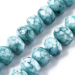 Opaque Baking Painted Glass Beads Strands, Imitation Stones, Faceted, Rondelle, Light Sea Green, 13~14x10mm, Hole: 1mm, about 33pcs/strand, 13.19 inch~13.78 inch(33.5~35cm)