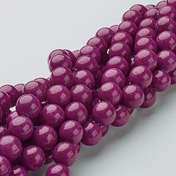 天然石馬山ジェイドラウンドビーズ連売り  染め  赤ミディアム紫  8mm  穴：1mm  約51個/連  15.7インチ