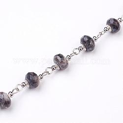 Faites à la main des chaînes de perles labradorite, non soudée, pour création de colliers bracelets, avec épingle à oeil en fer platine, 1 m, perles: 8 mm
