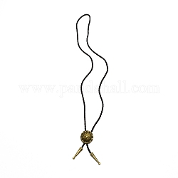 Flach rund mit Blume Laria Halskette für Männer Frauen, Verstellbare Halskette aus Kunstlederband, Schwarz, Antik Bronze, 40.94 Zoll (104 cm)