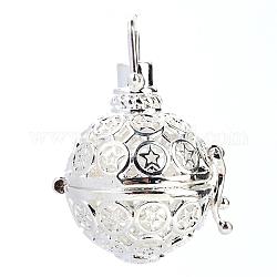 Подвески из латуни, для ожерелья, полый круглый со звездой, серебристый цвет, 29x25x21 мм, отверстие : 5x6 мм, внутренней меры: 18 мм