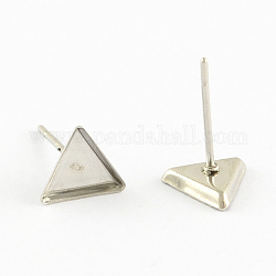 304 acero inoxidable ajustes de aretes, triángulo, color acero inoxidable, bandeja de triángulo: 7x8 mm, 8x7x2mm, pin: 0.5 mm