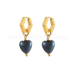 Oro 304 in acciaio inox Orecchini a cerchio, orecchini pendenti a cuore in ceramica, blu di Prussia, ciondoli:15x12mm