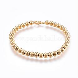 Bracelets de perle en 304 acier inoxydable, avec fermoir mousqueton, or, 7-5/8 pouce (195 mm) x6 mm