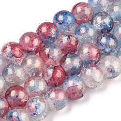Chapelets de perles en verre craquelé peint, avec de la poudre d'or, ronde, bleu royal, 8mm, Trou: 1.2mm, Environ 103 pcs/chapelet, 30.08~30.7'' (76.4~78 cm)
