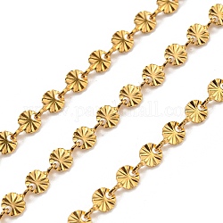 304 cadenas de eslabones de acero inoxidable de flores, soldada, con carrete, real 18k chapado en oro, 6.5x4x2.5mm, 10 m / rollo