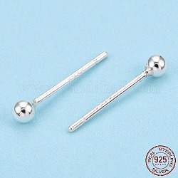 925 aretes de plata de ley con bola redonda, plata, 2.5mm, pin: 0.8 mm