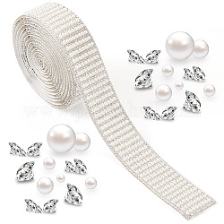 Rhinestone hotfix craftdady, con adornos acrílicos de imitación de perlas y rhinestone, cinta de rhinestone de costura de vidrio de vidrio, accesorios de vestuario, cristal, 30x3mm, 2 m / paquete