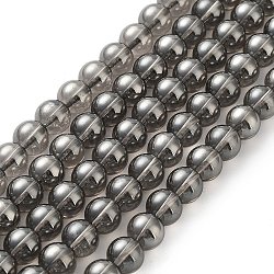Brins de perles de cristal de quartz synthétique galvanisées, ronde, plaqué gris, 8mm, Trou: 1mm, Environ 49 pcs/chapelet, 15.16''~15.35'' (38.5~39 cm)