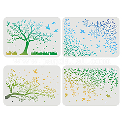 FINGERINSPIRE 4pcs Birds Tree Branches Stencils, 29.7x21cm, Flying Bird Stencil, Branches Stencil, Reusable Tree Stencils for Paintng on Wood, Floor, Wall, Fabric