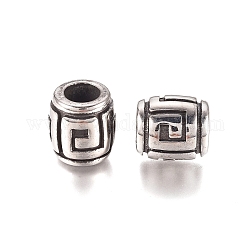 304 perline europei in acciaio inox, perline con foro grande, barile, argento antico, 11.2x12mm, Foro: 6 mm