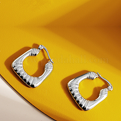Толстая квадратная текстурированная серьга-кольцо из нержавеющей стали, для женщин, цвет нержавеющей стали, 25x21.3 мм