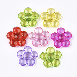 Transparent Acrylic Shank Buttons, Flower, Mixed Color, 36x36x14mm, Hole: 3mm, about 82pcs/500g
