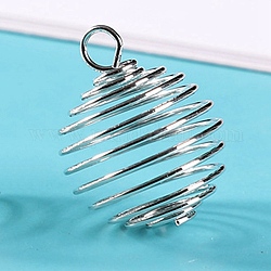 Pendentifs de cage de perle de fer, pour faire des colliers à pendentif carillon, creux, charme rond, platine, 30x25mm