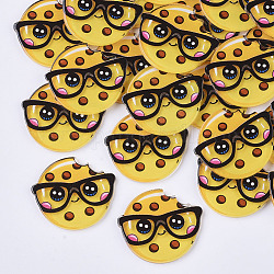 Пластиковые кабошоны, улыбающееся лицо в очках, желтые, 31x35.5x3 мм