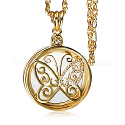 Butterfly Alloy Rhinestones & Glass Magnifying Pendant Necklace for Women, Golden, 25.59 inch(65cm)