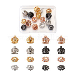Perles de zircon cubiques transparentes micro pavées en laiton creux, bélière pompon casquette, couronne, couleur mixte, 16 pcs / boîte
