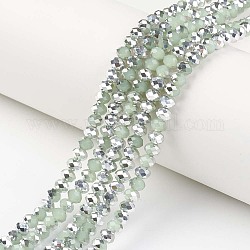 Electroplate Glass Beads Strands, Imitation Jade, Half Silver Plated, Faceted, Rondelle, Pale Green, 8x6mm, Hole: 1mm, about 68pcs/strand, 15.5 inch(38.75cm)