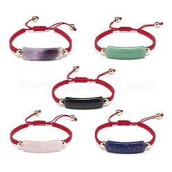 Natural Gemstone Rectangle Braided Bead Bracelet, Adjustable Bracelet for Women, Inner Diameter: 2-1/8~3-3/8 inch(5.3~8.5cm)