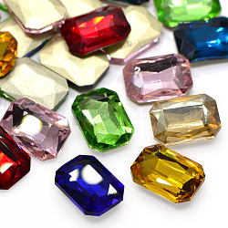 Cabuchones de cristal de facetado rectángulo de rhinestone, espalda plateada, octágono rectángulo, color mezclado, 18x13x4.5mm, aproximamente 18 unidades / bolsa