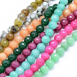 Faceted Natural Agate and Dyed Jade Beads Strands, Round, Mixed Color, 8mm, Hole: 1.2mm, about 47pcs/strand, 15 inch(38cm)
