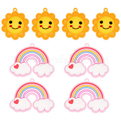 SUNNYCLUE 8Pcs Rainbow Charms Sun Charms 2 Inch Large Smile Sun Smiling Face Charm Big PVC Plastic Colorful Heart Rainbow Charms for Jewelry Making Charm Keychain Necklace DIY Supplies Purse Decor