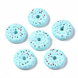 Cabochons de résine peints, donut, lumière bleu ciel, 28.5x28.5x9mm