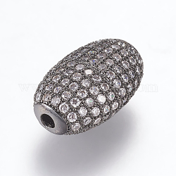 Perles de zircone cubique micro pave en Laiton, ovale, gunmetal, 14x9x6.5mm, Trou: 1.5mm