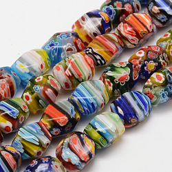 Millefiori a mano fili di perline di vetro, sfaccettato, cuboide, colorato, 14~16x10~12x10~12mm, Foro: 1 mm, circa 22~25pcs/filo, 15.7 pollice