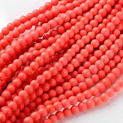 Chapelets de perles en corail synthétique, teinte, ronde, rose, environ 6 mm de diamètre, trou: environ 0.8 mm, 15~16 pouce