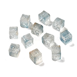 Perles en verre transparentes, dégradé de couleur, carrée, bleu clair, 10x11x11mm, Trou: 1.5mm