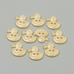 2-Hole Acrylic Buttons, Duck, Wheat, 21x19x3mm, Hole: 2mm