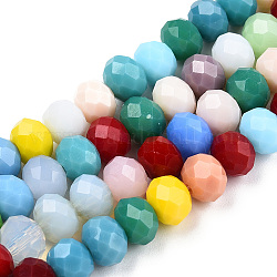 Chapelets de perles en verre, facette, rondelle, couleur mixte, 7~8x5.5~6mm, Trou: 1mm, Environ 70~72 pcs/chapelet, 16.1 pouce