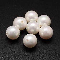 Perles nacrées en coquilles, ronde, Grade a, la moitié foré, blanc, 16mm, Trou: 1mm