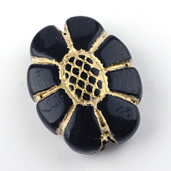 Flower Plating Acrylic Beads, Golden Metal Enlaced, Black, 20x15.5x6.5mm, Hole: 2mm