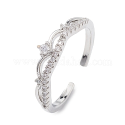 Прозрачная корона из кубического циркония, открытое кольцо-манжета, украшения из латуни для женщин, платина, внутренний диаметр: 17 мм