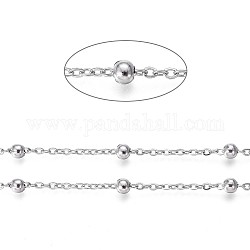 304 Edelstahl-Kabelketten, Satellitenkette, mit Perlen, gelötet, Flachoval, Edelstahl Farbe, 2~4 mm, Link: 2.5x2x0.4 mm