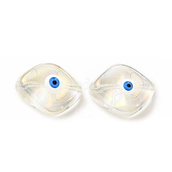 Perles en verre transparentes, avec l'émail, œil de cheval avec motif mauvais œil, blanc, 20x16x9.5mm, Trou: 1.4mm