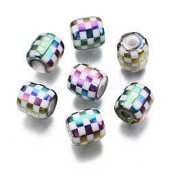 Electroplate Glass Beads, Column with Grid Pattern, Colorful, 11.5x11.5mm, Hole: 2.5mm, about 100pcs/bag