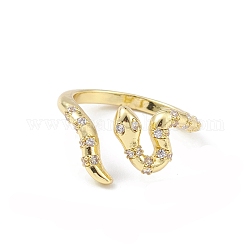 Открытое кольцо-манжета в виде змеи из прозрачного кубического циркония, украшения из латуни для женщин, без свинца и без кадмия, реальный 18k позолоченный, размер США 6 (16.5 мм)