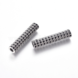 Perline zirconi micro pave  in ottone, perline tubo, nero, Vero platino placcato, 29.5x6mm, Foro: 2.5 mm