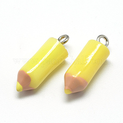Pendentifs en résine, avec les accessoires en fer, crayon, jaune, 23~25x7.5mm, Trou: 1.8mm