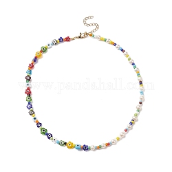 Collar de perlas naturales y millefiori y cuentas de vidrio de semilla para mujer, colorido, 15.67 pulgada (39.8 cm)