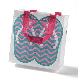 Summer Beach Theme Printed Flip Flops Non-Woven Reusable Folding Gift Bags with Handle, Portable Waterproof Shopping Bag for Gift Wrapping, Rectangle, Light Sea Green, 9x19.8x20.5cm, Fold: 24.8x19.8x0.1cm
