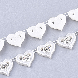 ABS Plastic Imitation Pearl Beaded Trim Garland Strand, Great for Door Curtain, Wedding Decoration DIY Material, with Rhinestone, Heart, Creamy White, 13x4.5mm, 10yards/roll