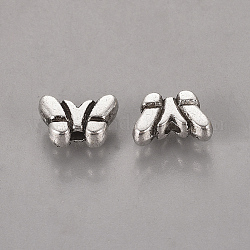 Abalorios de aleación de estilo tibetano, Sin cadmio y níque y plomo, mariposa, plata antigua, aproximamente 5 mm de largo, 8 mm de ancho, 3 mm de espesor, agujero: 1 mm
