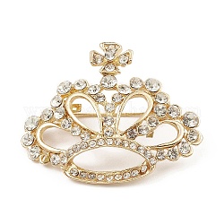Broche de corona de rhinestone, insignia de aleación para ropa de mochila, dorado, 36x42x11.5mm