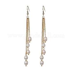 Orecchini pendenti con perle di perle naturali, 304 orecchini con nappe con catene in acciaio inossidabile, oro, 104mm