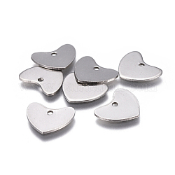 201 charms di tag in bianco in acciaio inossidabile, cuore, colore acciaio inossidabile, 10.5x12.5x0.8mm, Foro: 1.4 mm