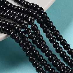 Abalorios de perla de vidrio, pearlized, redondo, negro, tamaño: aproximamente 4~5 mm de diámetro, agujero: 1 mm, aproximamente 216 pcs / cadena